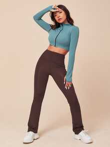 SHEIN Sports 女款純色高腰休閒日常旅行運動長褲 - 棕色 - 查看 5