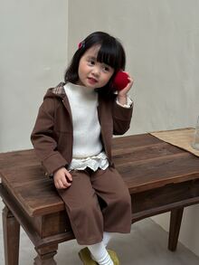 DAZY Baby Girl Hooded Long Sleeve Sweatshirt And Pants Set - Coffee Brown - View 4