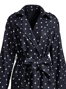 Trelyra European & American Style Autumn/Winter New Fashion Versatile Polka Dot Wool Blend Belted Elegant Commuter Design Classic Long Overcoat - Multicolor - View 8