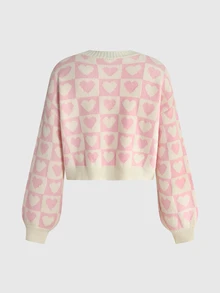 ROMWE Kawaii Dark Gothic Cherry Skull Embroidered Contrast Color Short Loose Knit Cardigan - Pink - View 2