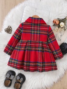 SHEIN Baby Girl Woven Plaid Lapel Ruffle Trim Casual Long Autumn Overcoat - Multicolor - View 2