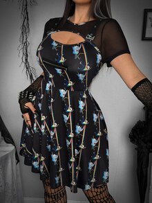 Whyspr Rick and Morty X SHEIN Plus Size Y2K Cartoon Graphic Print Fashion Dress Halloween - Black - View 6
