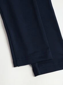 Sweetra 女款蕾絲飾邊V領長袖純色T恤與喇叭褲，秋季穿搭，2件套居家日常黑色與粉色可愛休閒 - 藏蓝色 - 查看 8