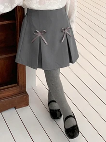 Dazy Kids Young Girl Bow Decor Casual Versatile Mini Skirt - Grey - View 2