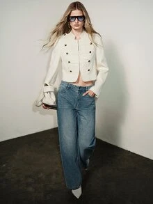 Aveloria Modichic Elegant Preppy Fashion Button Long Sleeve Jacket, Versatile Slimming Office Off-White Fall - Apricot - View 7