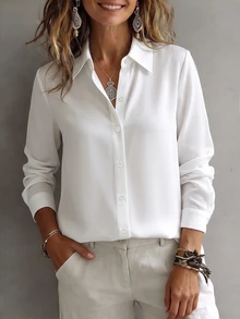 Omancia Women's Solid Color Casual Versatile Daily Wear Shirt - White - View 4