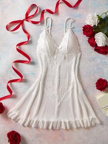 Elorette Women's Bowknot Decor Casual Daily Home Camisole Nightgown - White - View 1