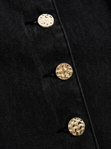 SHEIN MOD 大尺碼女款金屬鈕扣時尚水洗牛仔上衣 - 黑色 - 查看 7