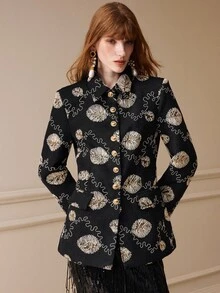 Arave Blazer Wanita Lengan Panjang Model Slim Fit Warna Polos dengan Kerah yang Mengencangkan Pinggang - Hitam - View 1