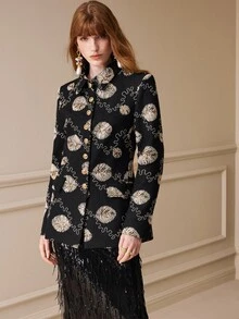 Arave Blazer Wanita Lengan Panjang Model Slim Fit Warna Polos dengan Kerah yang Mengencangkan Pinggang - Hitam - View 5