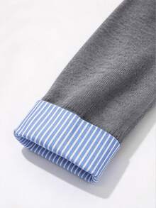 SHEIN Sweater Lengan Panjang Wanita Motif Garis-Garis Blok Warna 2 in 1 - Dark Grey - View 5