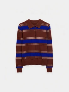 Nöista Knitted Casual Polo Collar Striped Shirt - Blue - View 7