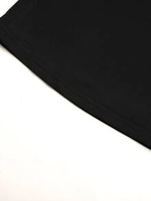 SHEIN Pakaian Anak Perempuan Remaja Musim Gugur/Dingin: Jaket Rajut Kasual Sehari-hari dengan Motif Huruf Warna Hitam Polos dan Celana Panjang Model Flare dengan Potongan Warna di Pinggang, Cocok untuk Kembali ke Sekolah. - Hitam - View 9