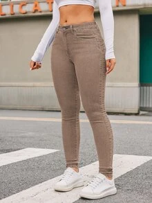 Flexra 女款休閒日常牛仔褲，附口袋與鈕扣設計 - 棕色 - 查看 4