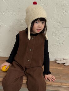 DAZY Baby Girl Solid Color Button Front Casual Sleeveless Romper - Coffee Brown - View 6