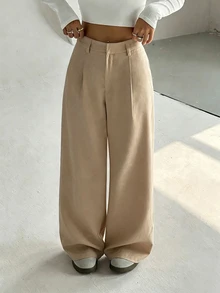 Flirla Petite Women's Winter Essential: Casual Trousers, Loose-Fitting And Draped, Perfect For Petite Women In Office Work, In A Grey-Apricot Color. - Apricot - View 4