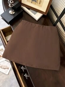 Tween Girl Solid Color Casual Soft Girl Versatile Daily Skirt Formal Birthday Coffee Brown - Brown - View 2