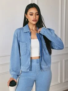 Flexra Casual Versatile Stretch Washed Denim Jacket - Light Wash - View 3