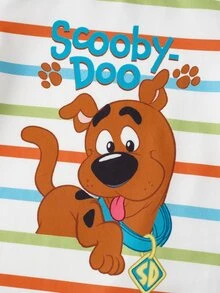 SCOOBY-DOO X SHEIN Baby Boy Cartoon Print Striped Romper - Orange - View 4