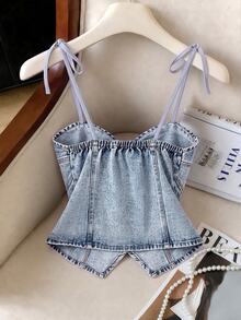 GlowEve Plus Size Women's Fashion Button Denim Top - Light Wash - View 2