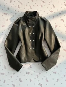 Elamini Y2K Double Breasted Moto Jacket - Black - View 3