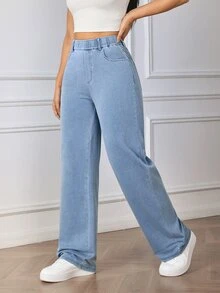 Flexra Women's Fashion High Elasticity Washed Straight Leg Jeans - Light Wash - View 7
