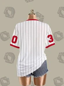 Betty Boop x SHEIN Plus Size Women's Letter Stripe Round Neck Short Sleeve Casual T-Shirt - White - View 7