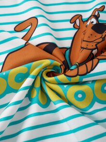 SCOOBY-DOO X SHEIN Baby Boy Striped Letter Cartoon Print Casual Daily Long Sleeve Jumpsuit - Blue - View 7