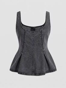 SHEIN MOD Plus Size Women's Fashion Casual Washed Top - Dark Grey - View 2