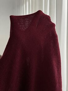 Enliva Plus Size Women Solid Color Pleated V-Neck Casual Everyday Knit Dress - Burgundy - View 7