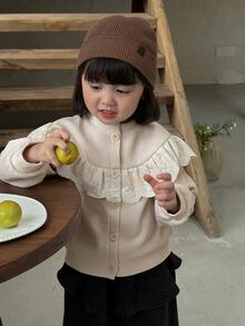 DAZY Baby Girl Patchwork Ruffle Long Sleeve Single-Breasted Casual Sweatshirt - Apricot - View 4