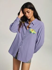 SCOOBY-DOO X SHEIN Kemeja Kasual Wanita Motif Kartun untuk Pemakaian Sehari-hari - Mauve Purple - View 5