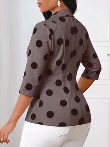 SHEIN Lady Women's Elegant Smart Casual Commute Office Polka Dot Print Blazer - Mocha Brown - View 2
