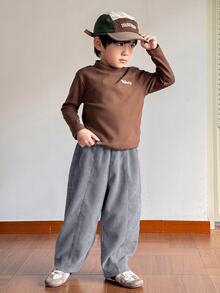 SHEIN 兒童小男孩休閒燈芯絨寬鬆長褲 - 灰色 - 查看 4
