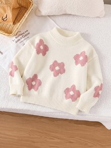 SHEIN Emery Rose Kids 女童碎花休閒毛衣 秋冬款 - 白色 - 查看 6