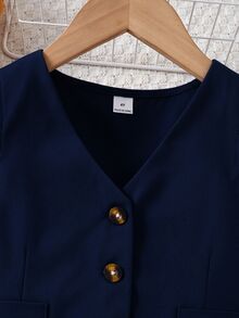 SHEIN 女童 4-7 歲 3 件套背心長袖上衣寬腿褲套裝，春季秋季配套穿搭，適合學校派對生日正式場合婚禮，白色棕色 - 寶藍色 - 查看 6