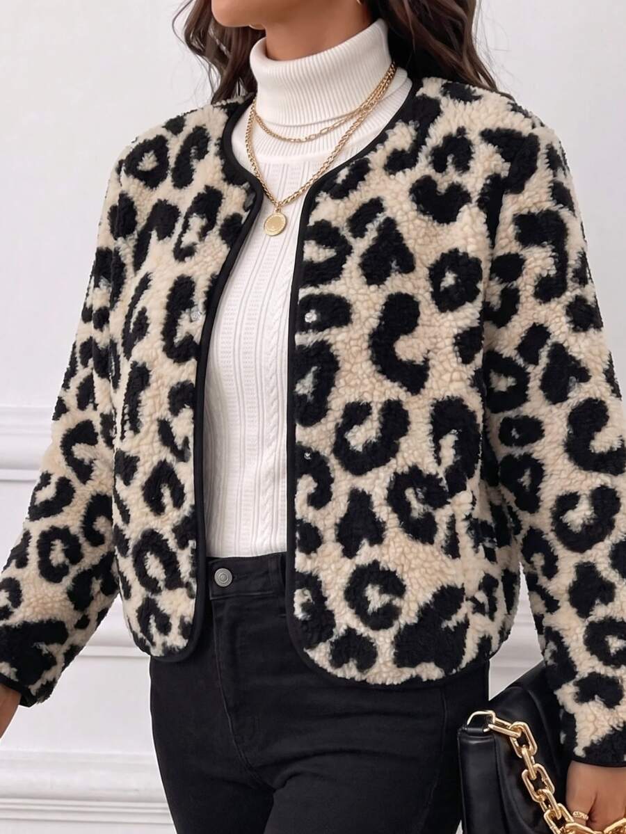 SHEIN Clasi Women's Fashion Leopard Print Button Long Sleeve Jacket Vintage - Multicolor - View 1