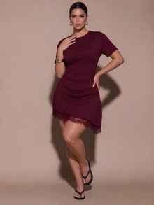 SHEIN BAE CURVE 大尺碼時尚且充滿青春氣息，實用百搭，適合多種場合穿著，包括休閒通勤、工作、萬聖節 - 紫紅色 - 查看 3