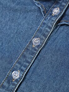 GlowEve Women's Patchwork Ruffle Trim Cutout V-Neck Long Sleeve Denim Jacket - Medium Wash - View 5