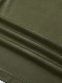 青少年女孩露肩花卉英文字印花長袖修身上衣，休閒學院風 - 軍綠色 - 查看 4