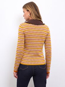 Nöista Women's Jacquard Contrast Color Button Half-Placket Long Sleeve Sweater - Camel - View 6