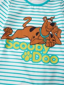 SCOOBY-DOO X SHEIN Baby Boy Striped Letter Cartoon Print Casual Daily Long Sleeve Jumpsuit - Blue - View 5