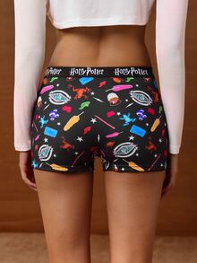 HARRY POTTER X SHEIN Women's Panties, Black Magic Candy Print, Comfortable Girl's Boxer Briefs - Black - View 2
