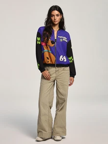 SCOOBY-DOO X SHEIN بلوزة رياضية نسائية بطبعة كرتونية وسحاب وأكمام طويلة - الأسود - مشاهدة 5