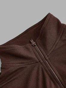 SHEIN EZwear 女款純色拉鍊前襟長袖休閒T恤 (2件組) - 彩色 - 查看 7