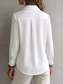 Omancia Women's Solid Color Casual Versatile Daily Wear Shirt - White - View 2