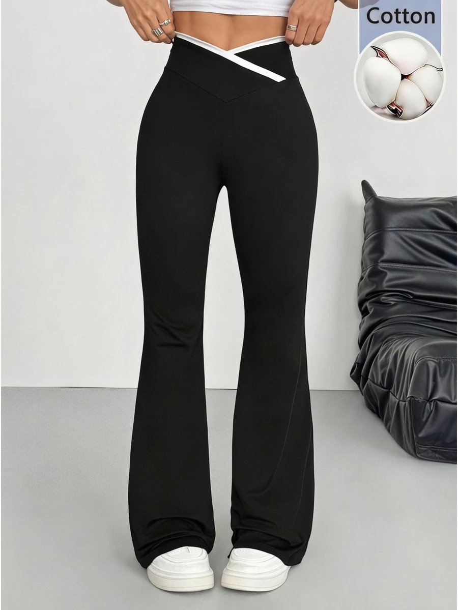 SHEIN EZwear Women's Striped Criss-Cross Waist Contrast Color Flare ...