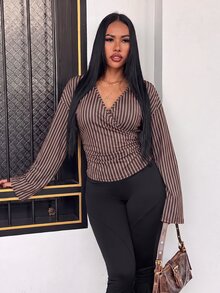 Slaydiva تي شيرت نسائي جديد للخريف بمقاسات كبيرة، كاجوال بتصميم بسيط بنقشة مخططة، مناسب لجميع الفصول - متعدد الألوان - مشاهدة 7