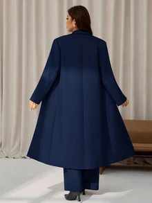 Auralis 夏季深紫色大尺碼長袖超長西裝外套優雅商務休閒通勤套裝褲裝附口袋 正式晚宴工作早午餐 - 藏蓝色 - 查看 4