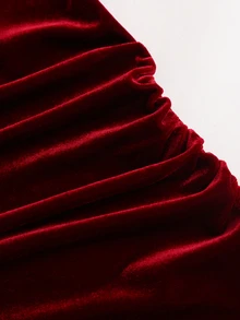 Sweetra Women's Shiny Knit Long Sleeve Dress, Hollow Design, Rhinestone Bow Detail, Front Draped Pleats, Short Black Mini Dress For Outing And Nightclub - Burgundy - View 7